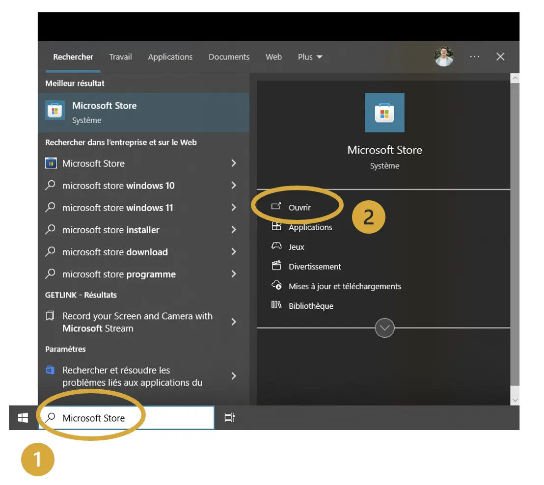 Leçon 1 - Recherche Microsoft Store