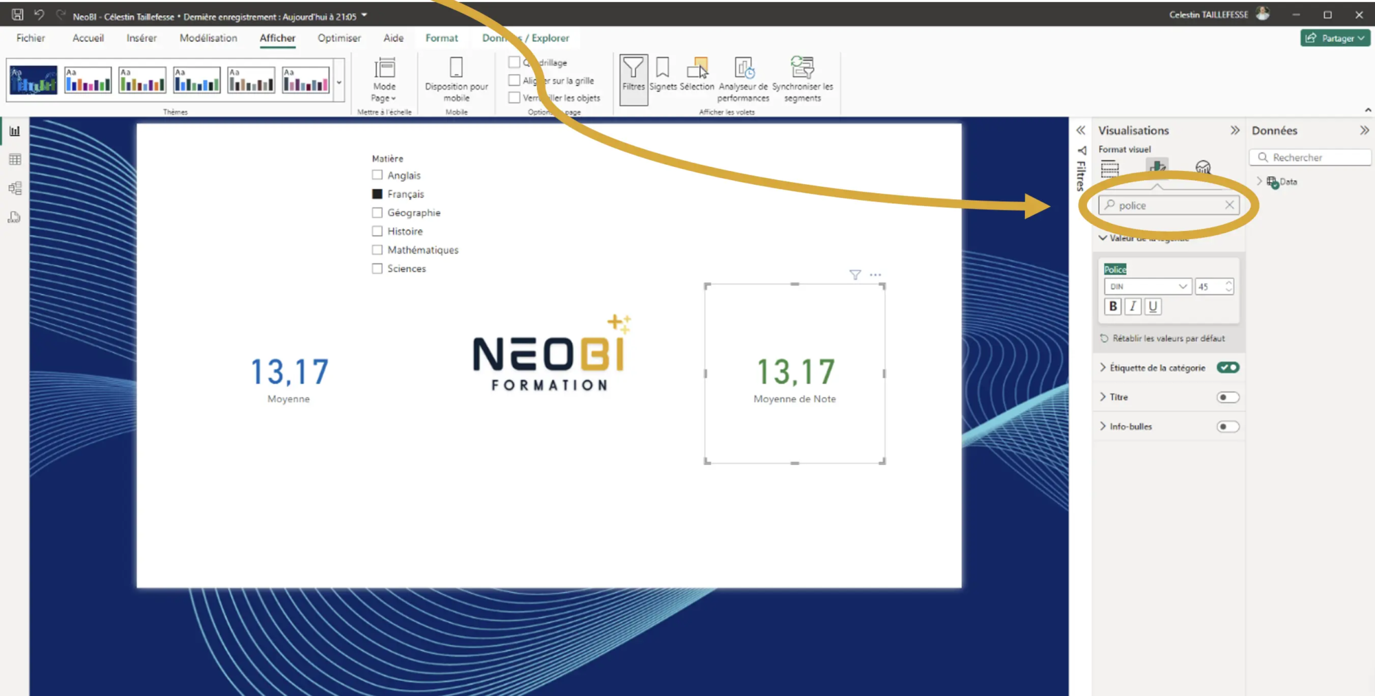 Modifier la police Power BI