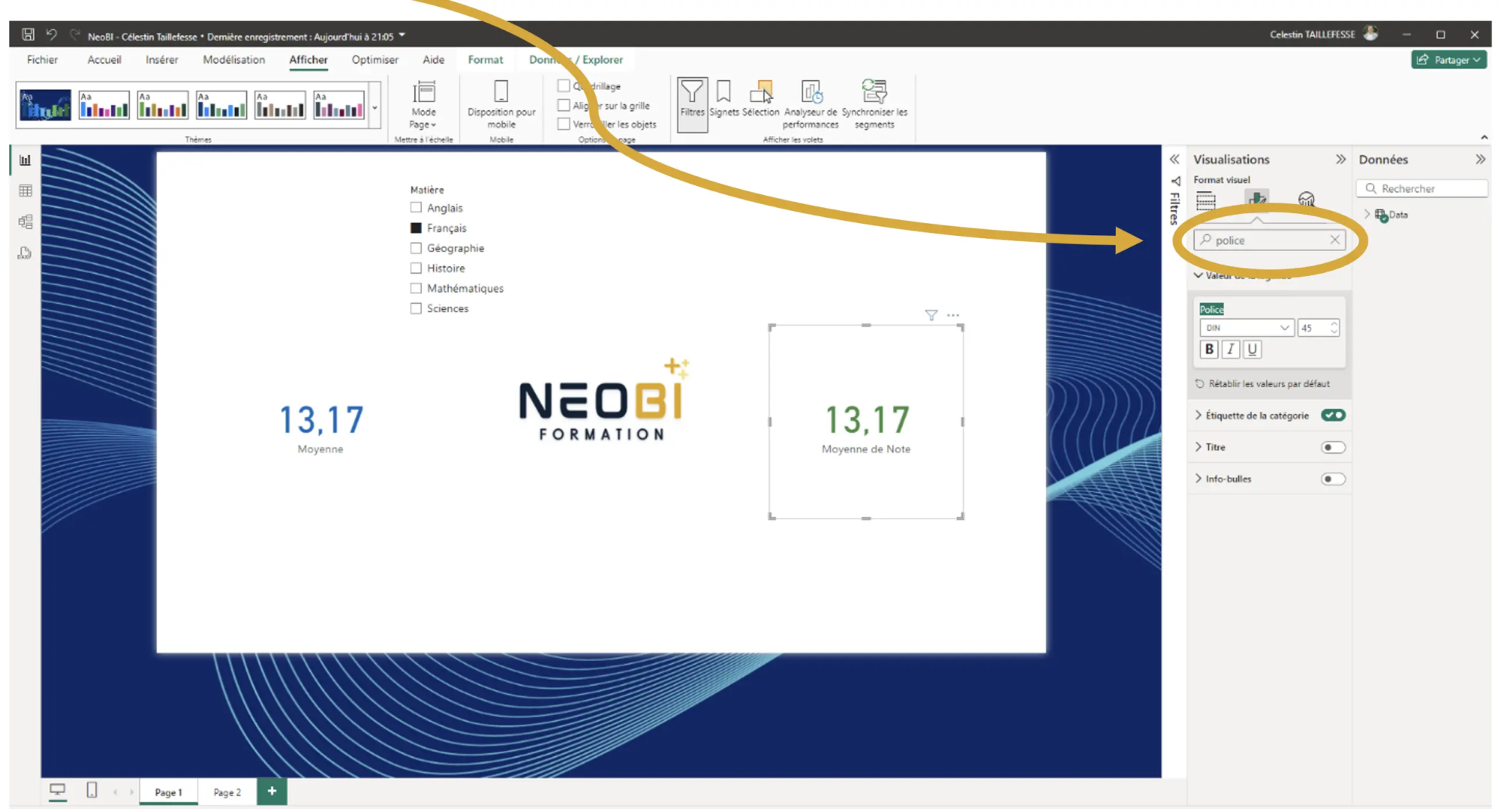 modifier la taille de la police Power BI