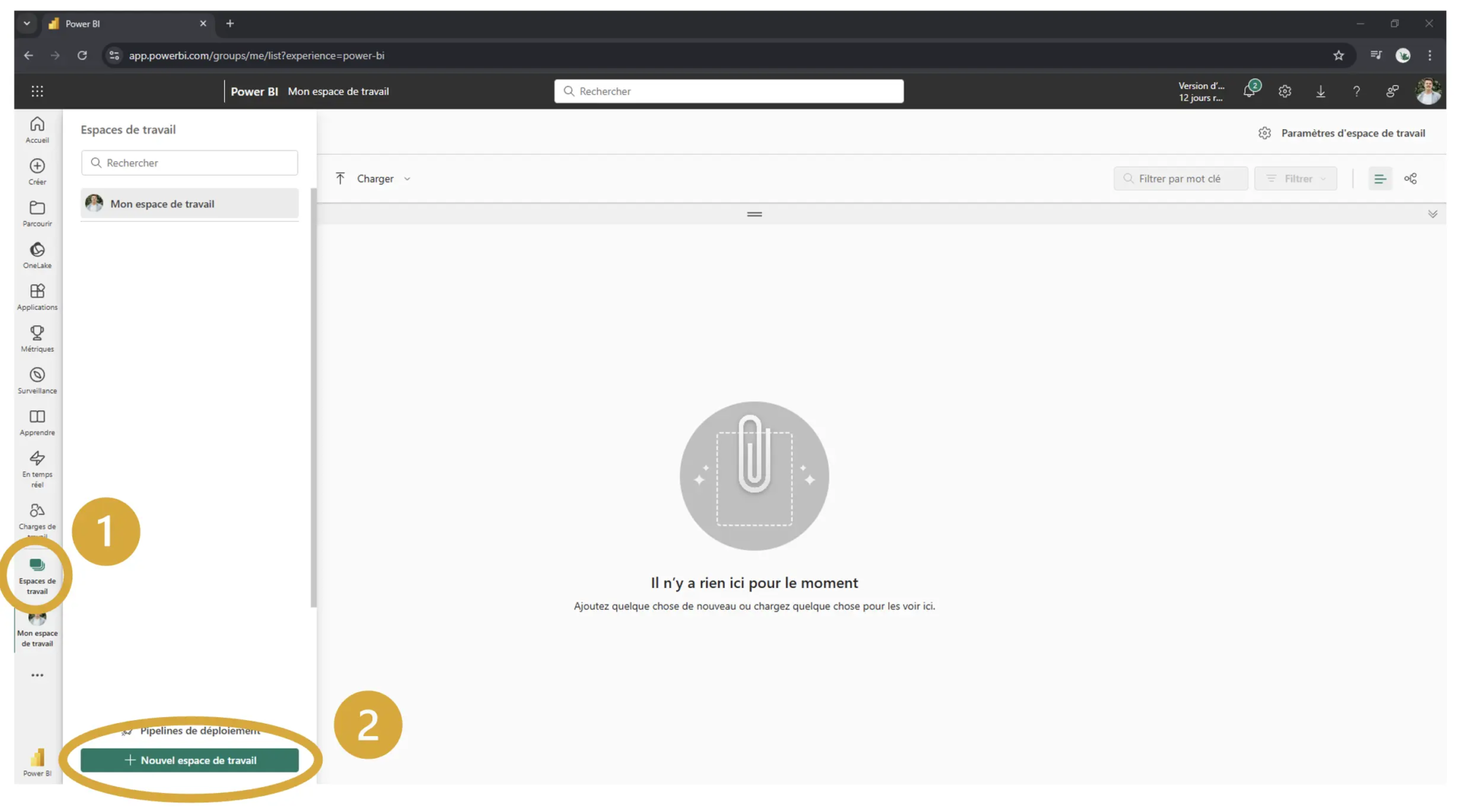 Nouvel espace de travail Power BI