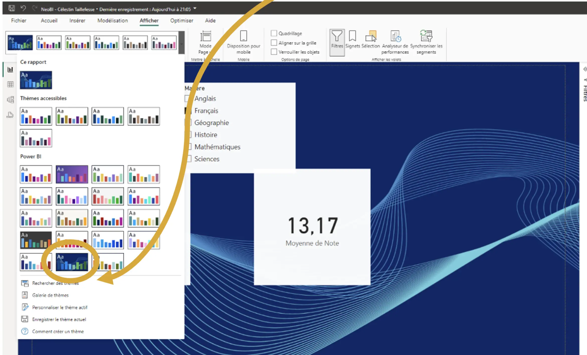 Selection du thème Power BI