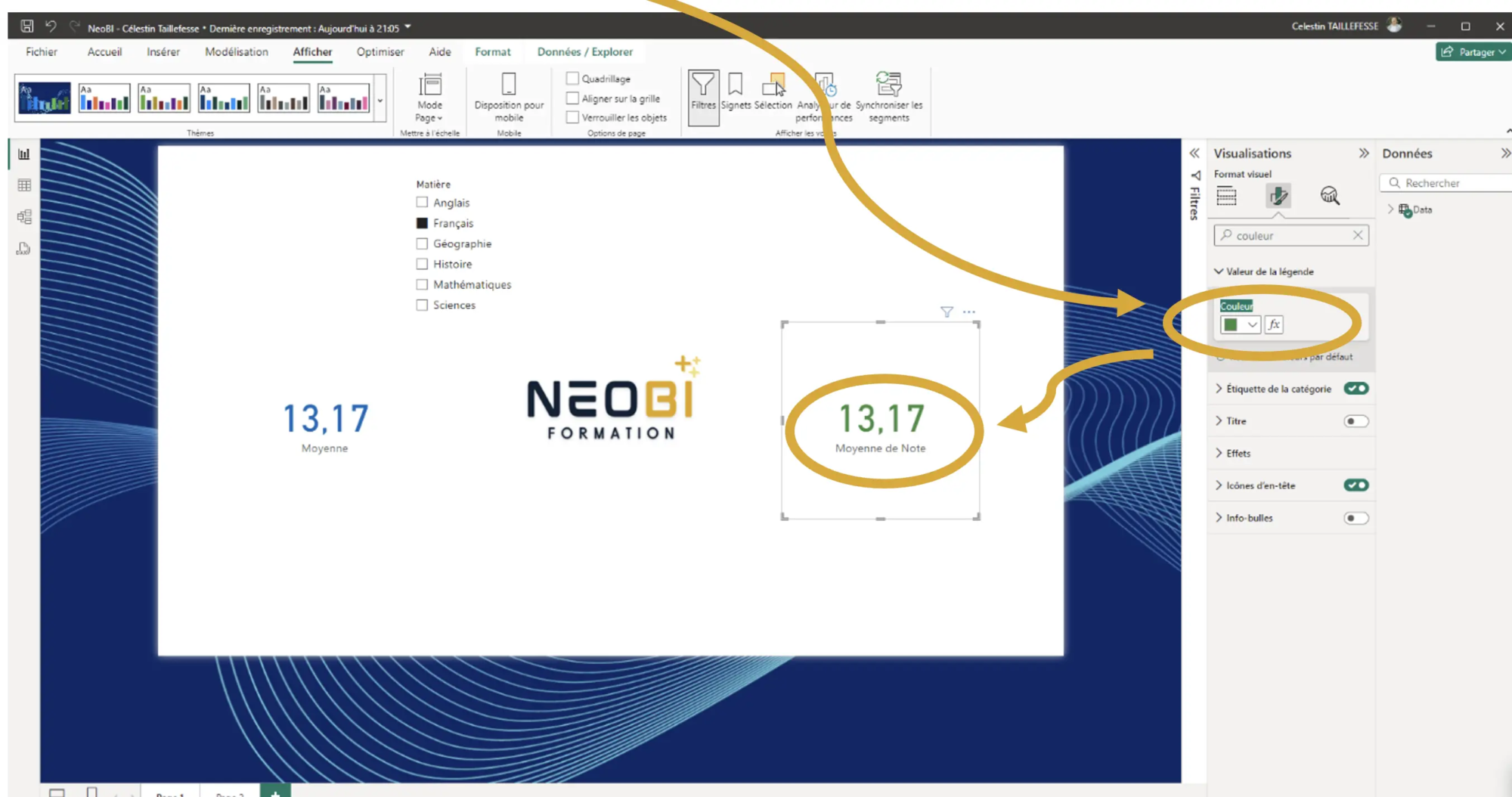 Valeur de la légende Power BI