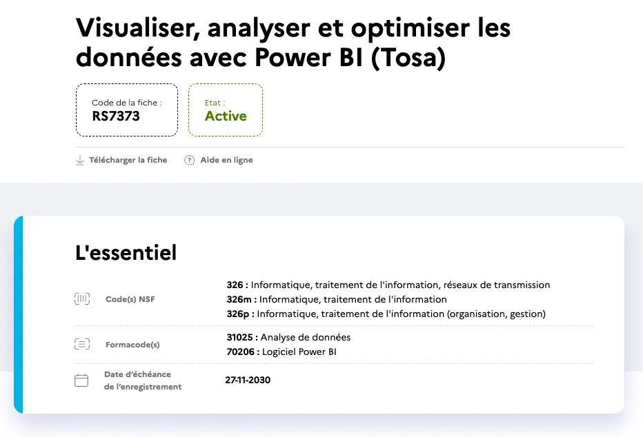 certification TOSA Power BI francecompetences