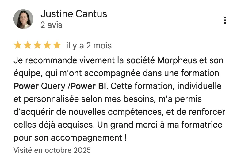 Avis Formation Power BI Morpheus Formation