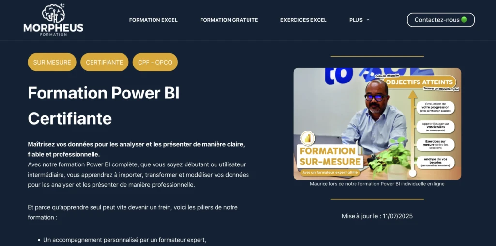 Formation Power BI débutant et en ligne de Morpheus Formation