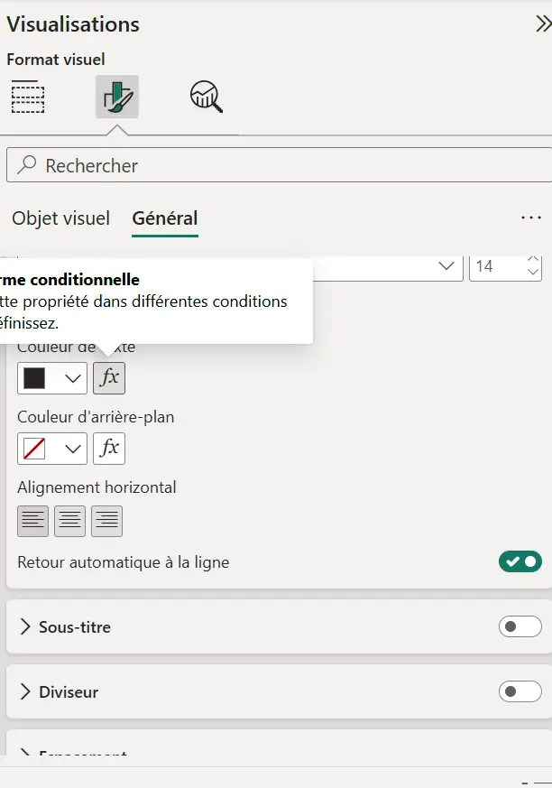mises en forme conditionnelles sur les autres visuels que les tables et matrices