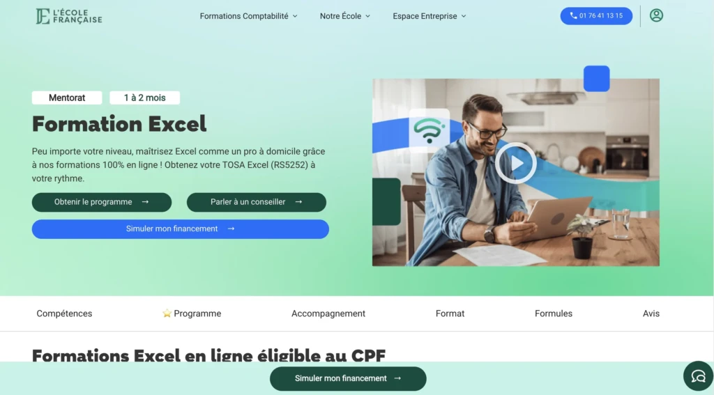 formation excel à distance : école française