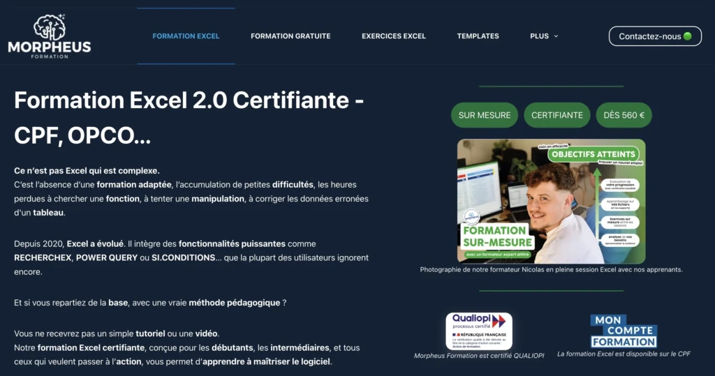 Morpheus Formation meilleure formation Excel à distance