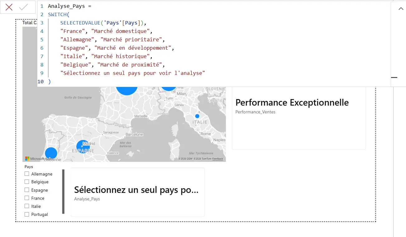 Fonction SWITCH en DAX utilisation dans power bi