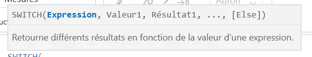 syntaxe fonction SWITCH en DAX