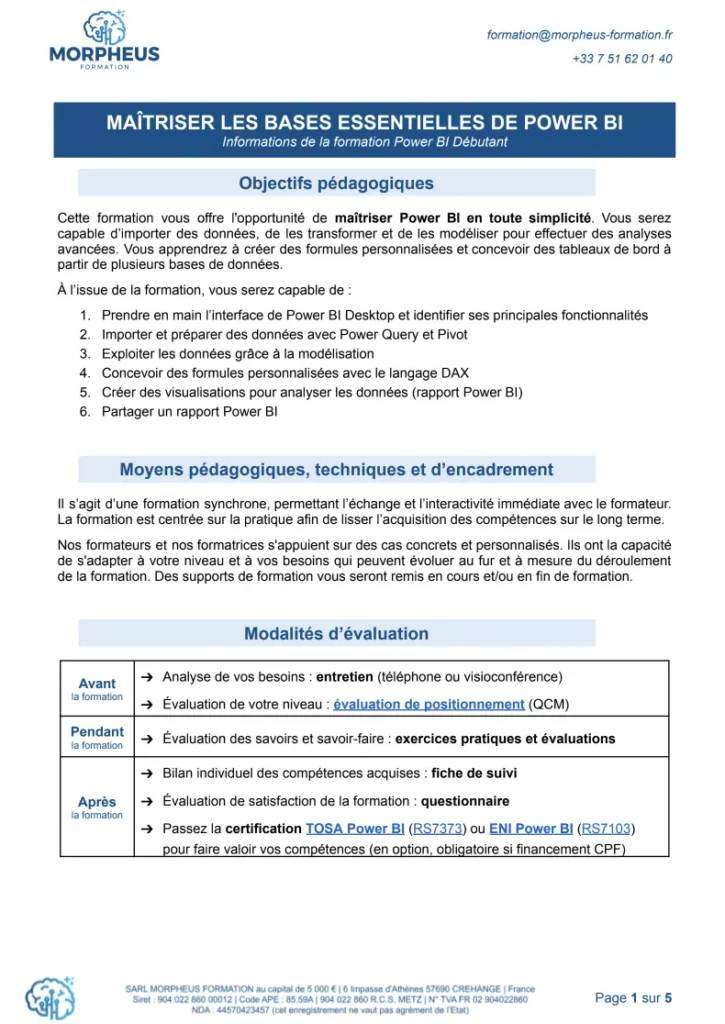 programme de formation Power BI