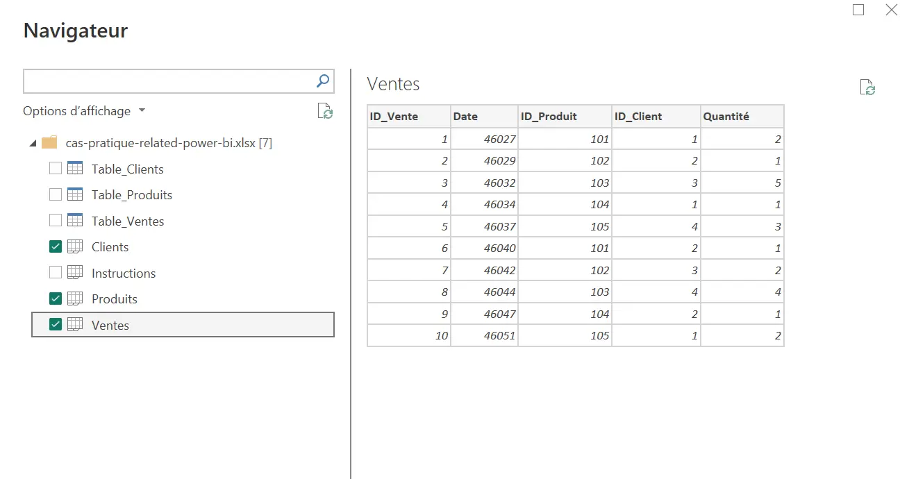 navigateur power bi ventes clients