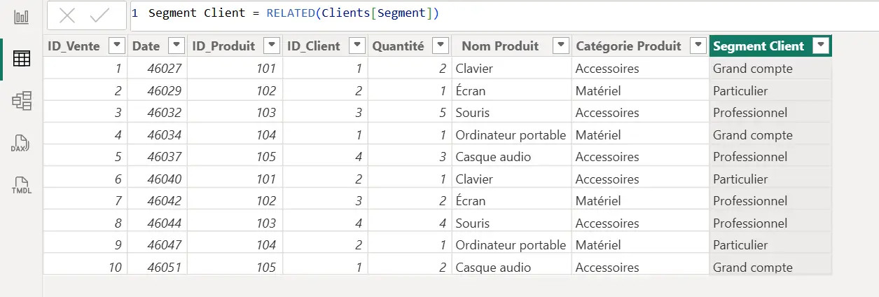 Récupérer le segment client avec RELATED dans Power BI