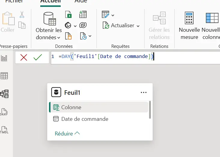 extraire date avec day dans power bi