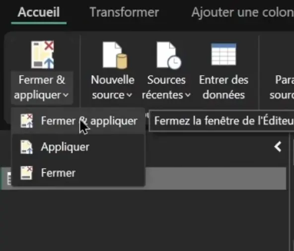 sortie power query