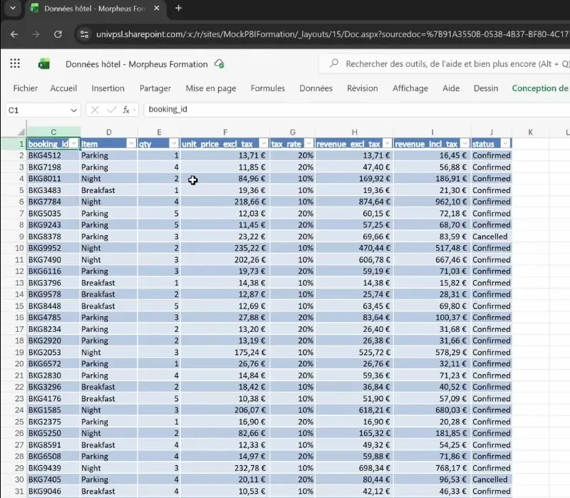 donnees excel vers power bi