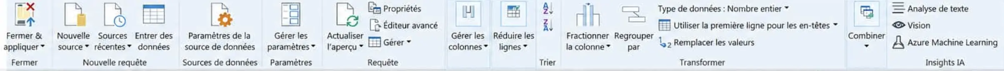 le ruban power query dans power bi