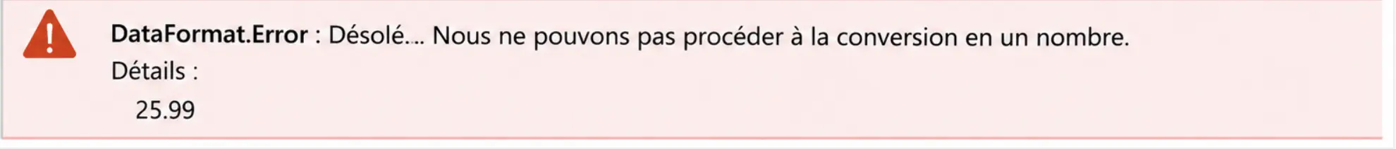 message dataformat erreur power bi